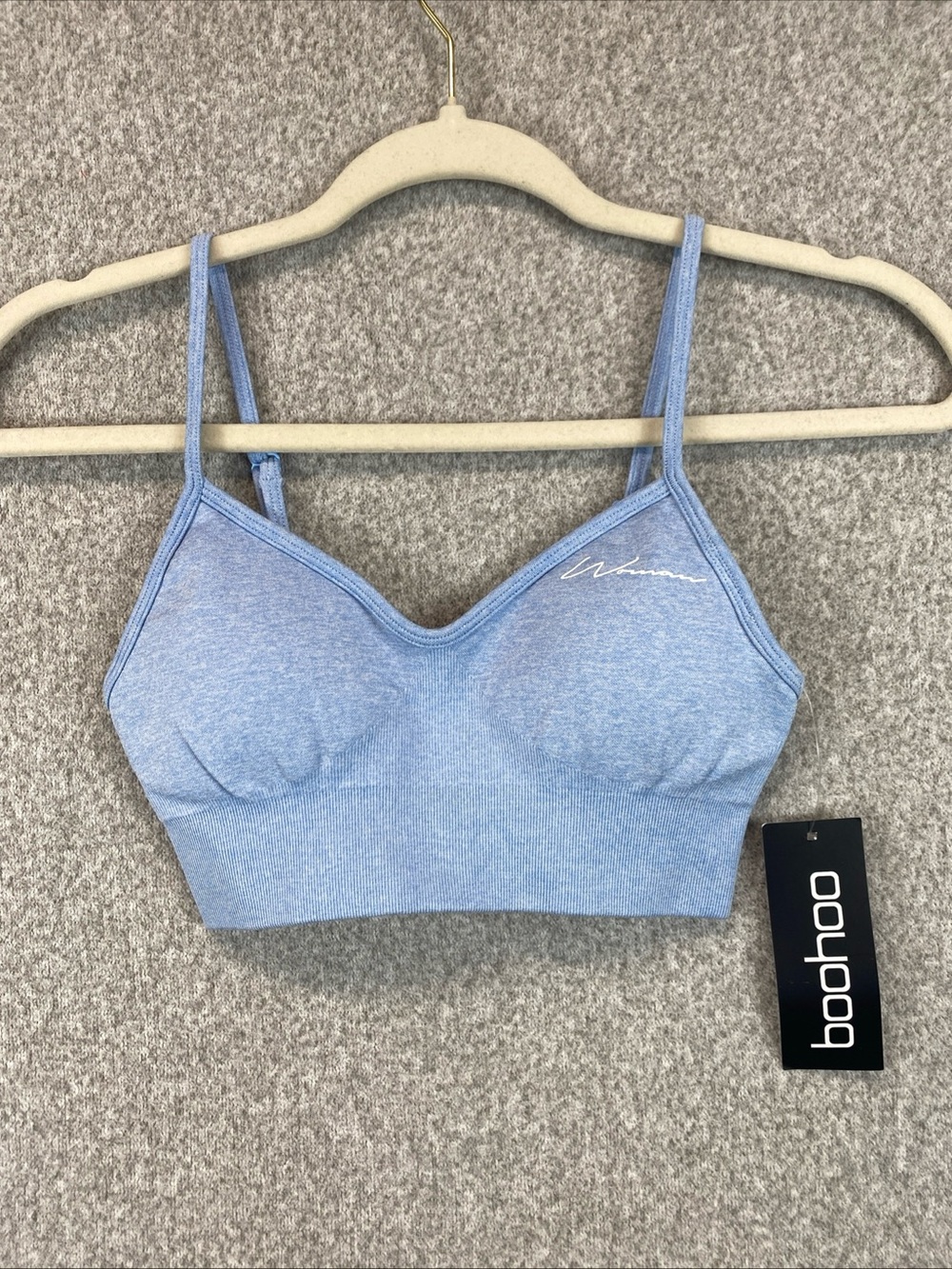 Boohoo Sports Bra Womens S Blue Seamless Padded Strappy Yoga Running Athletic